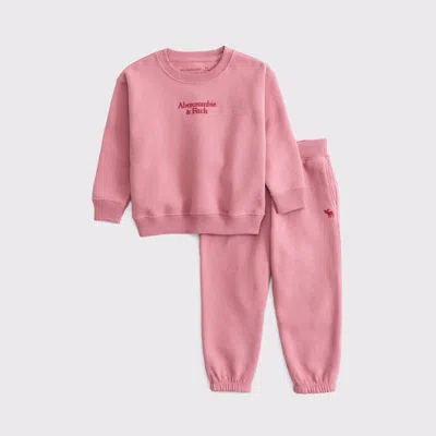 Abercrombie & Fitch Kids' Toddler Essential Logo Crew Sweatshirt Set In Pink