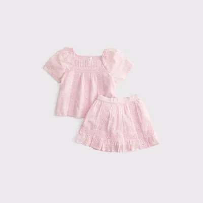 Abercrombie & Fitch Kids' Toddler Pleated Lace-trim Top And Skort Set In Pink