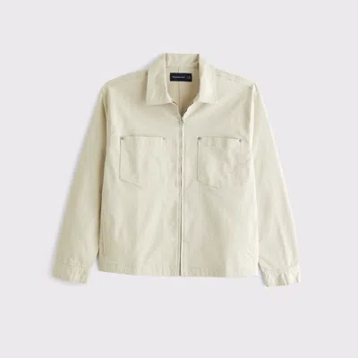 Abercrombie & Fitch Transitional Zip Shirt Jacket In White