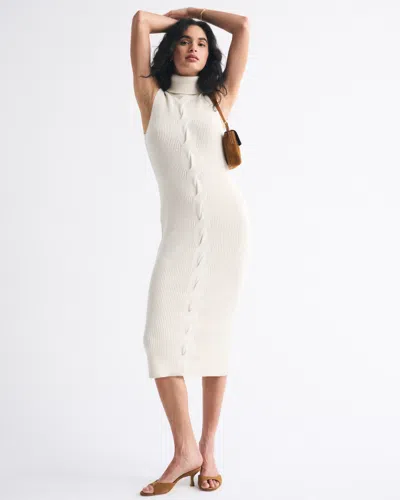 Abercrombie & Fitch Turtleneck Cable Midi Sweaterdress In White