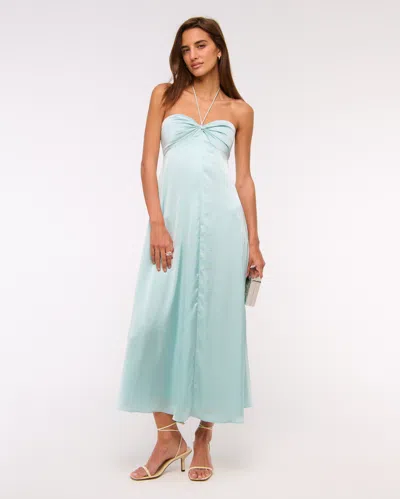 Abercrombie & Fitch Twist-front Flowy Maxi Dress In Blue