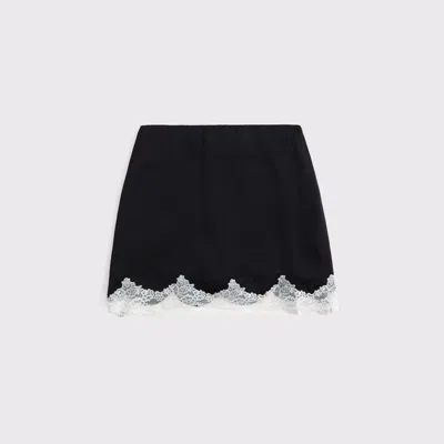 Abercrombie & Fitch Ultra High Rise Lace & Satin Mini Skort In Black