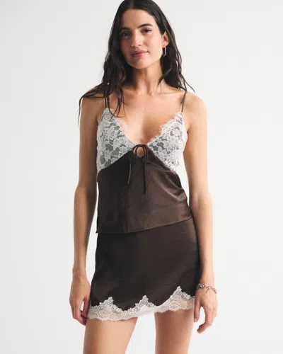 Abercrombie & Fitch Ultra High Rise Lace & Satin Mini Skort In Brown
