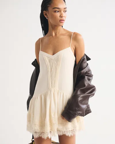 Abercrombie & Fitch V-neck Lace Ruffle Mini Dress In Metallic