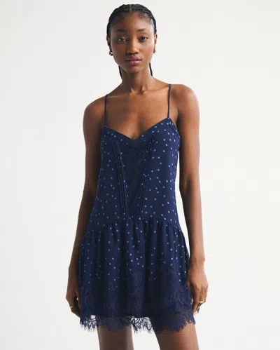 Abercrombie & Fitch V-neck Lace Ruffle Mini Dress In Blue