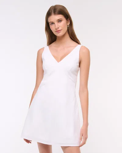 Abercrombie & Fitch V-neck Linen-blend Mini Dress In White