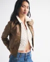 Abercrombie & Fitch Vegan Leather Shrunken Bomber Jacket In Brown