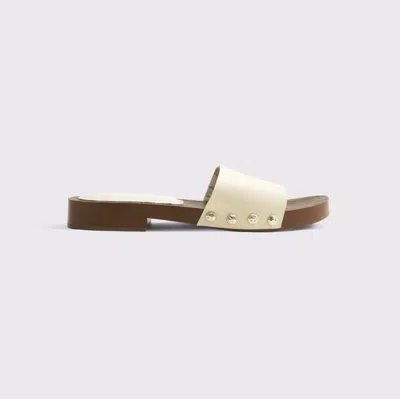 Abercrombie & Fitch Vegan Leather Wood Heel Sandals In White