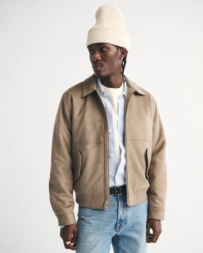 Abercrombie & Fitch Vegan Suede Bomber Jacket In Brown
