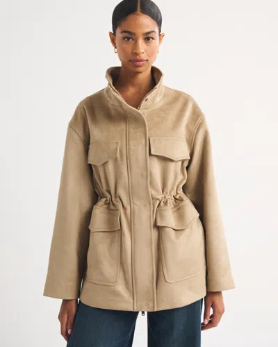 Abercrombie & Fitch Vegan Suede Cinched Mock Neck Jacket In Orange