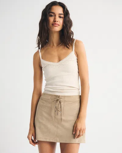 Abercrombie & Fitch Vegan Suede Lace-up Mini Skort In White