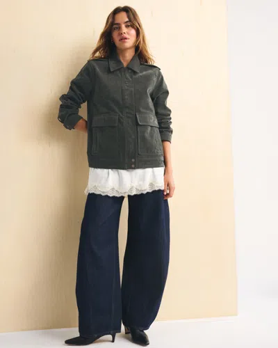 Abercrombie & Fitch Velvet Denim Jacket In Green