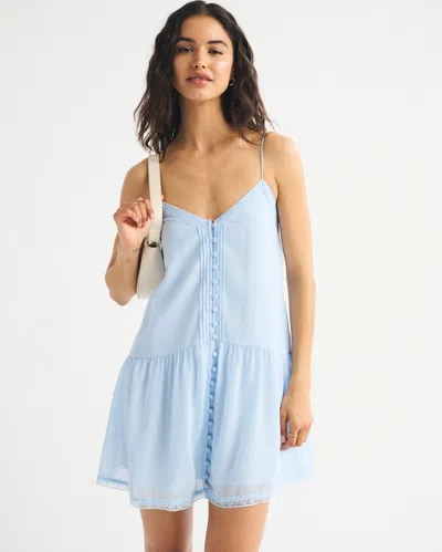 Abercrombie & Fitch V-neck Button Mini Dress In Blue