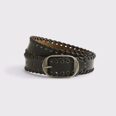 Abercrombie & Fitch Whipstitch Leather Belt In Black