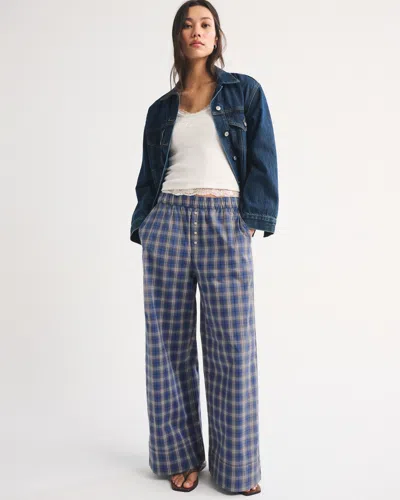 Abercrombie & Fitch Wide Leg Lounge Pant In Blue Plaid