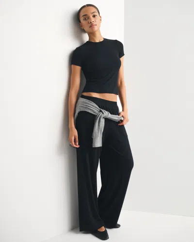 Abercrombie & Fitch Wide Leg Ribbed Sleep Pant In Black