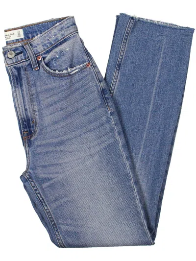 Abercrombie & Fitch Womens High Rise Raw Hem Straight Leg Jeans In Blue