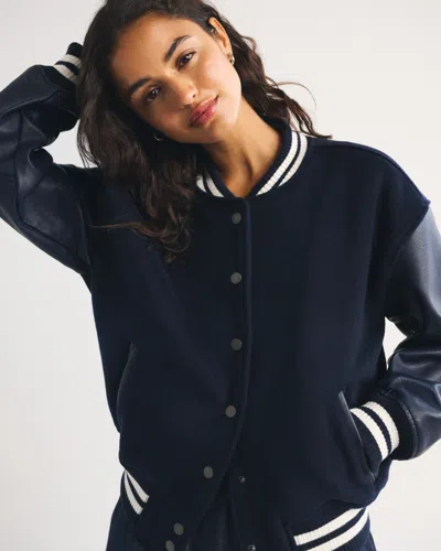 Abercrombie & Fitch Wool-blend Varsity Bomber Jacket In Blue