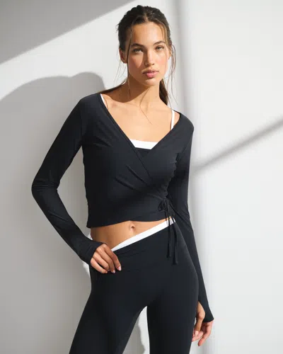 Abercrombie & Fitch Ypb Long-sleeve Mesh Wrap Top In Black