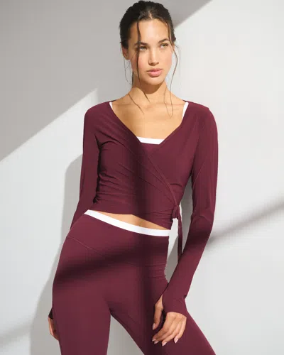 Abercrombie & Fitch Ypb Long-sleeve Mesh Wrap Top In Burgundy