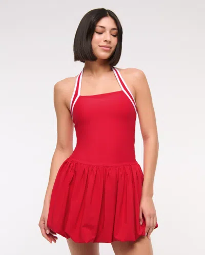 Abercrombie & Fitch Ypb Motiontek Halter Bubble Hem Mini Dress In Red