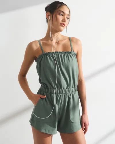 Abercrombie & Fitch Ypb On The Go Seersucker Romper In Green