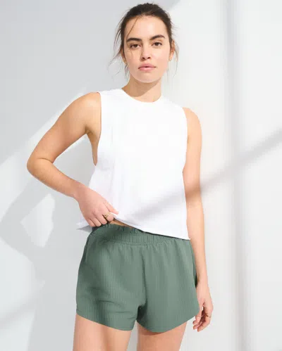 Abercrombie & Fitch Ypb Seersucker High Rise Lined Running Short In Green