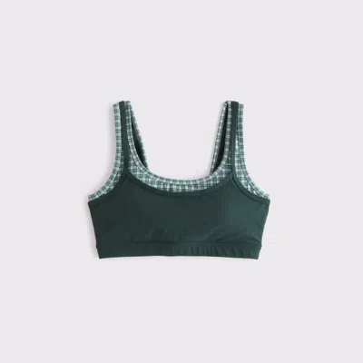 Abercrombie & Fitch Ypb Studioflex Double-layered Sports Bra In Dark Spruce Check