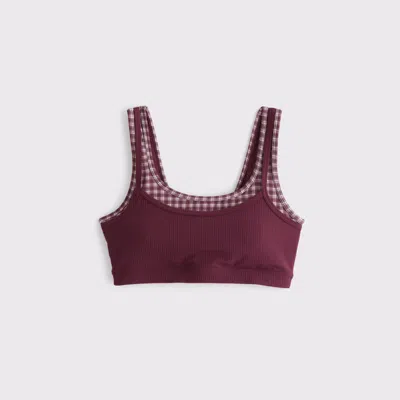 Abercrombie & Fitch Ypb Studioflex Double-layered Sports Bra In Maroon Check