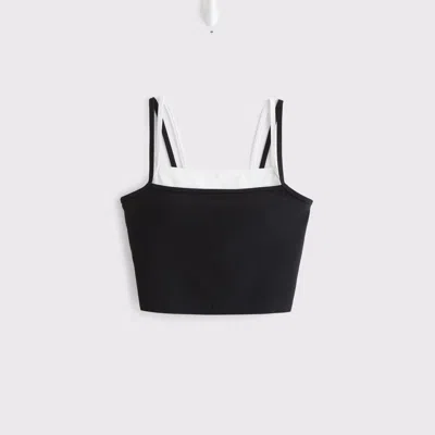 Abercrombie & Fitch Ypb Bra Free Double Layer Scoop Neck Tank Top In Black