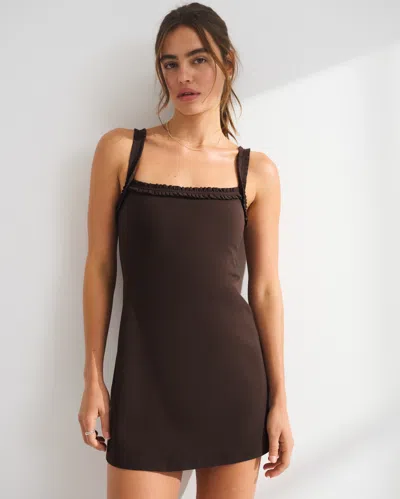 Abercrombie & Fitch Ypb Studioflex Scrunchie Strap Mini Dress In Coffee