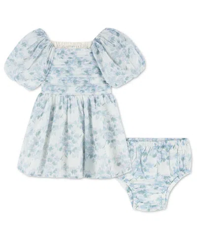 Abercrombie Baby Girls' Puff Sleeve Dress And Diaper Cover, 2-piece Set In Blue