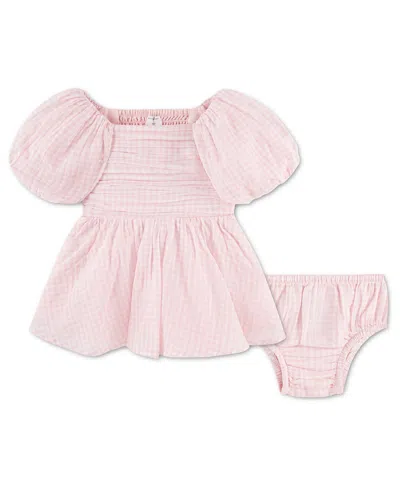 Abercrombie Baby Girls' Puff Sleeve Dress And Diaper Cover, 2-piece Set In Pink