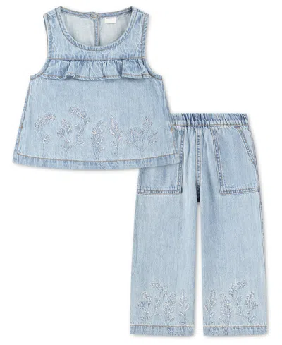 Abercrombie Baby Girls' Ruffle Top And Denim Pants, 2-piece Set In Blue