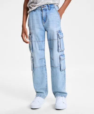 Abercrombie Kids' Boys Baggy Denim Cargo Pants In Blue