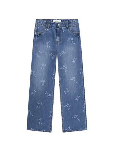 Abercrombie Fitch Kids' Bow-print Wide-leg Jeans In Blue