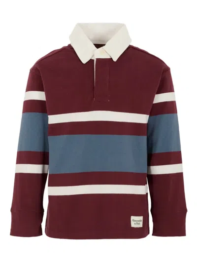 Abercrombie Fitch Kids' Long-sleeve Striped Polo Top In Burgundy