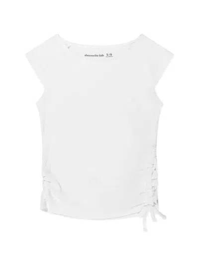 Abercrombie Fitch Kids' Ribbed-knit Ruched-side T-shirt In White