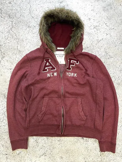 Pre-owned Abercrombie Fitch X Hysteric Glamour Vintage Japanese Abercrombie & Fitch Fur Hoodie Ifsix Style In Cherry Red
