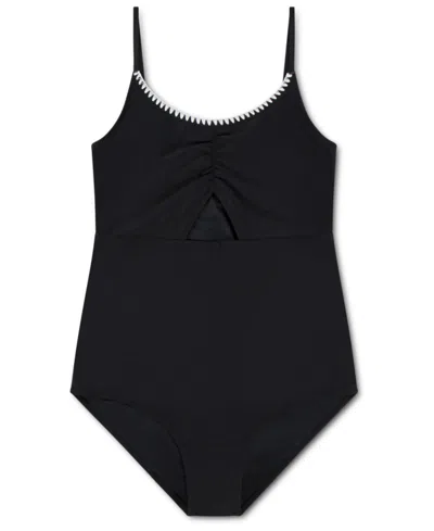 Abercrombie Kids' Girls' 5-17 Cinched Cutout Round Neck One-piece Swimsuit In Black