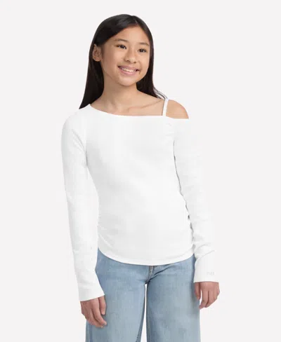 Abercrombie Kids' Girls Asymmetrical Ruched Long Sleeve T-shirt In White