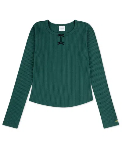 Abercrombie Kids' Girls Double Bow Pointelle Long Sleeve Top In Green