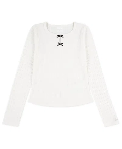 Abercrombie Kids' Girls Double Bow Pointelle Long Sleeve Top In Neutral