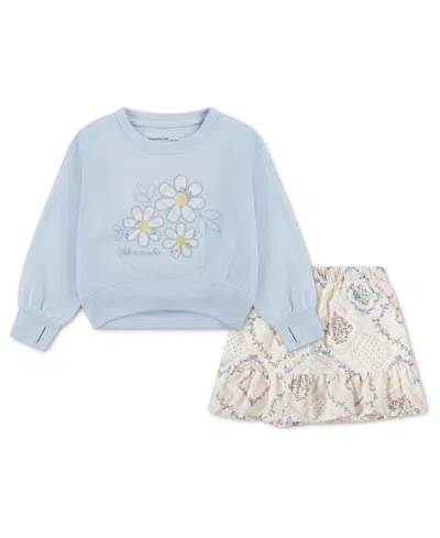 Abercrombie Babies' Girls' Flower Fleece Crewneck Sweatshirt And Skort, 2-piece Set In Multi