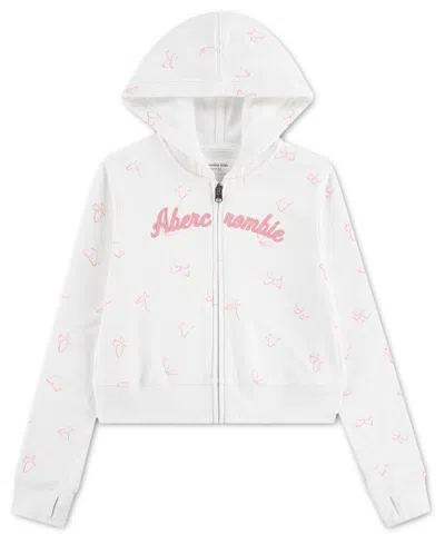 Abercrombie Kids' Girls' Full-zip Printed Hoodie In White