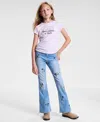 Abercrombie Girls High-rise Floral Embroidered Flared Jeans In Blue