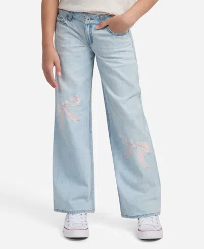 Abercrombie Kids' Girls Low-rise Embroidered Baggy Jeans In Blue