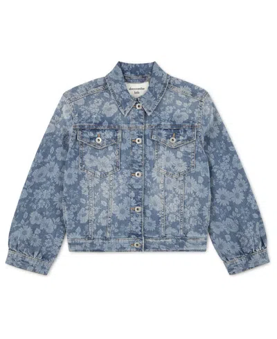 Abercrombie Kids' Girls' Oversized Floral Denim Trucker Jacket In Blue