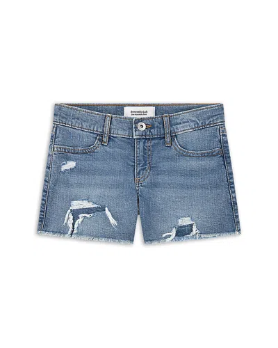 Abercrombie Kids Girls' Low Rise Midi Destroy Denim Shorts - Little Kid, Big Kid In Blue