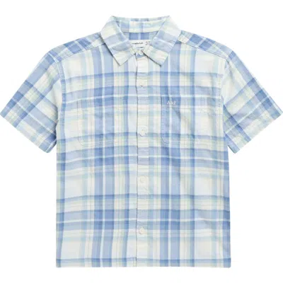 Abercrombie Kids Kids' Boxy Fit Plaid Short Sleeve Cotton Button-up Shirt In Blue